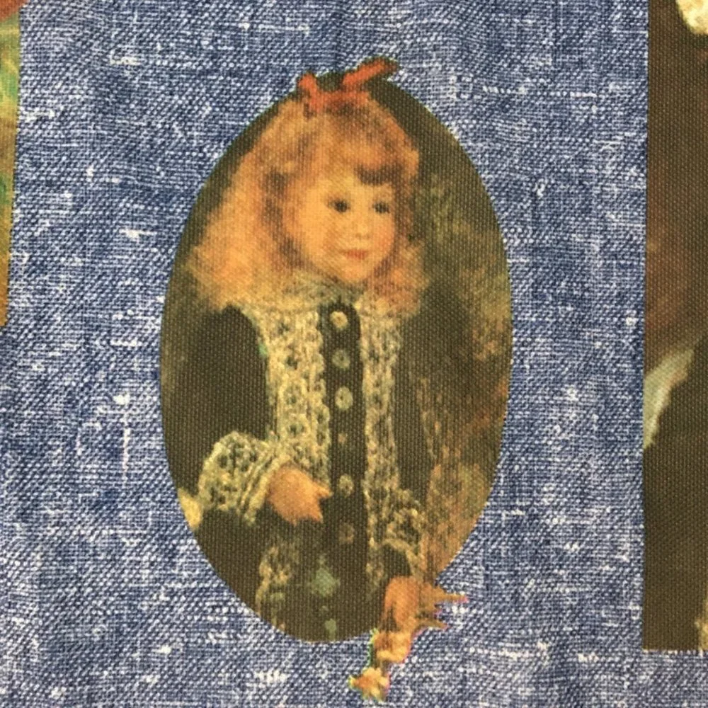 Novelty Material Remnant Denim Blue with Romanticism Renaissance  Portraits
